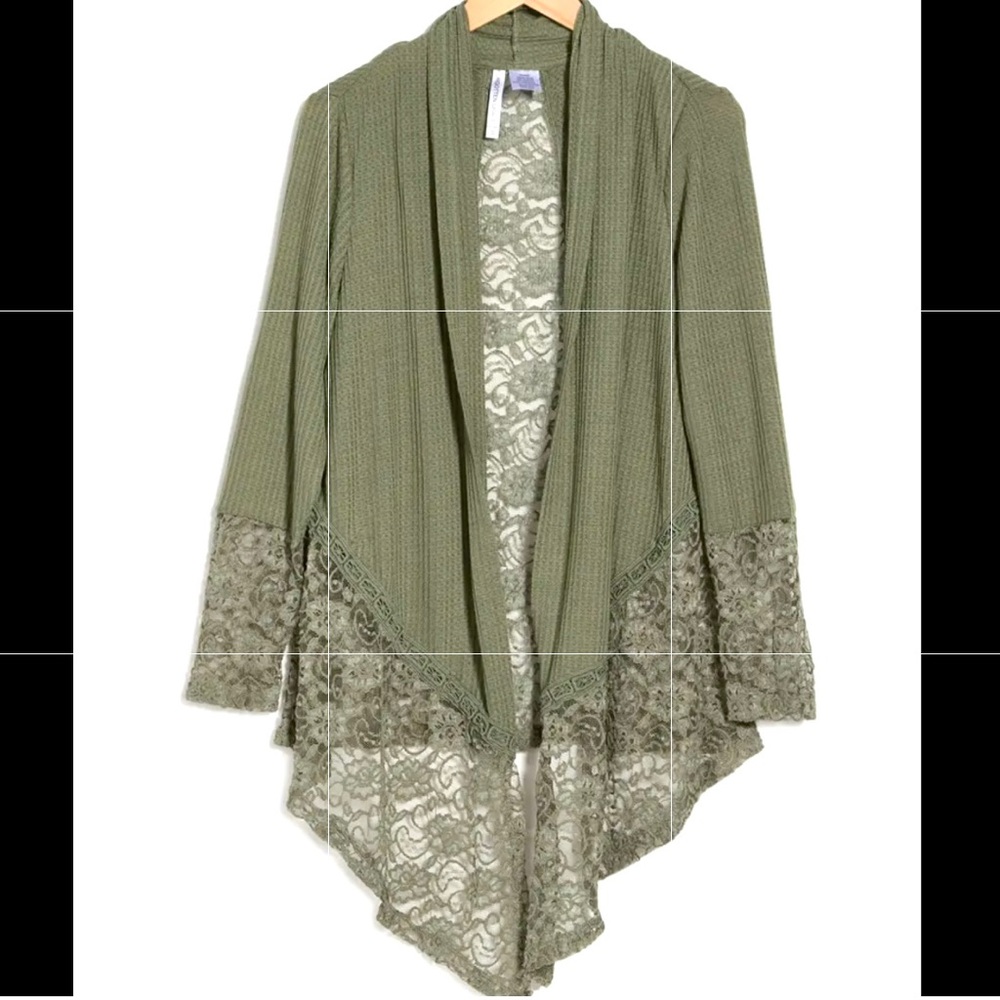 Forgotten Grace Knit Crochet Lace Trim Duster; Size Small